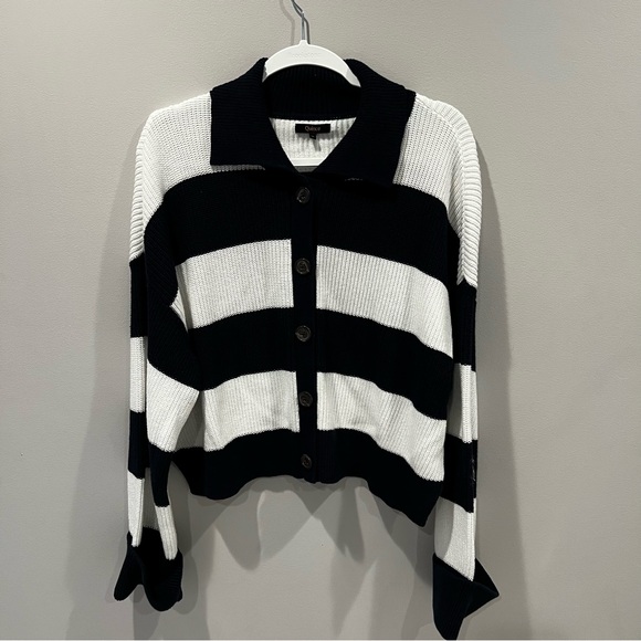 Quince Navy and White Striped Cardigan 100% organic cotton - Picture 2 of 5